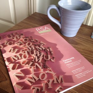 a photo of Lorna’s RSA journal and mug of coffee 